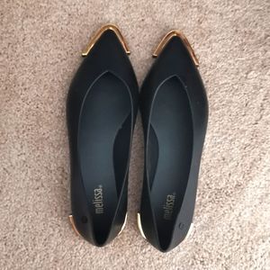 melissa black flat with gold details
